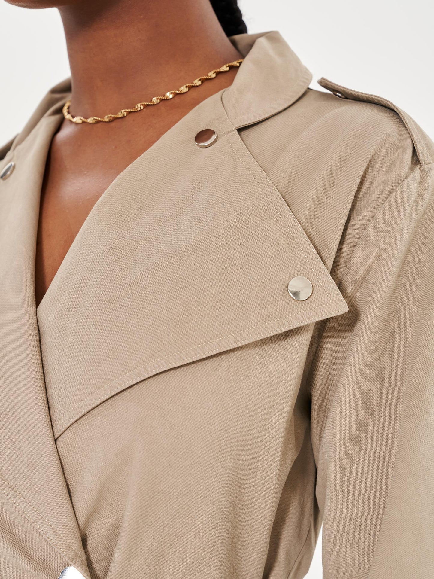 Belted Tailored Jumpsuit with Lapel Detail - Khaki