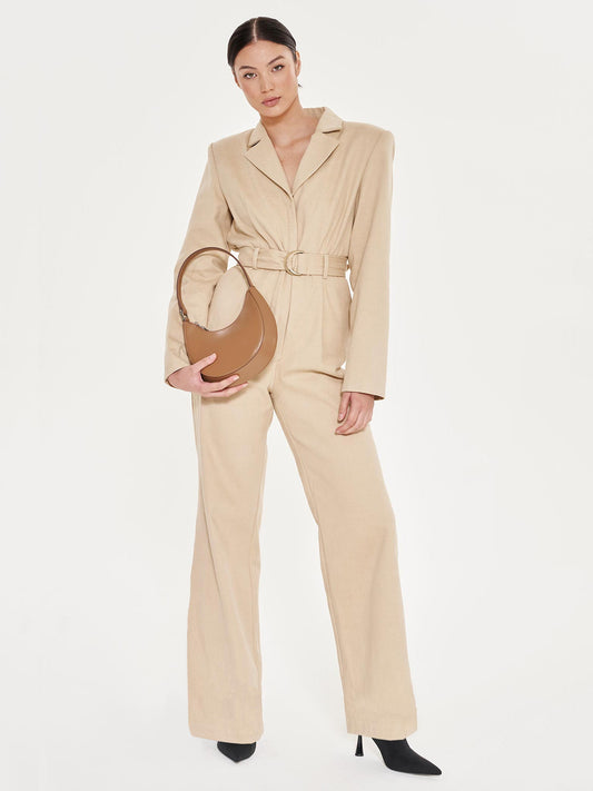 Belted Tailored Jumpsuit - Stone