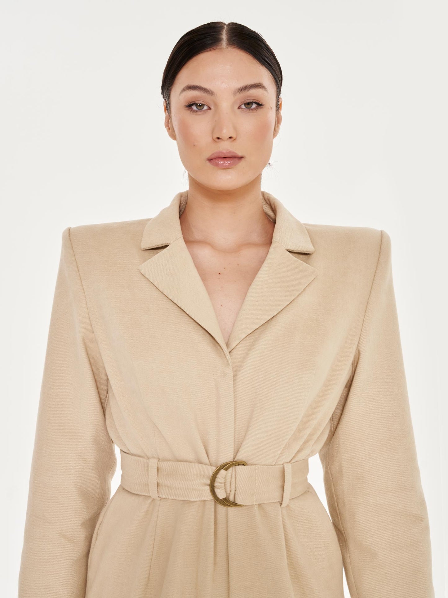 Belted Tailored Jumpsuit - Stone