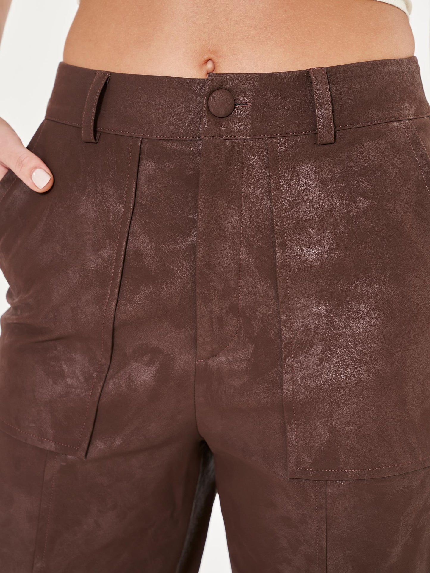 Faux Leather Brown Wide Leg Trousers - Brown