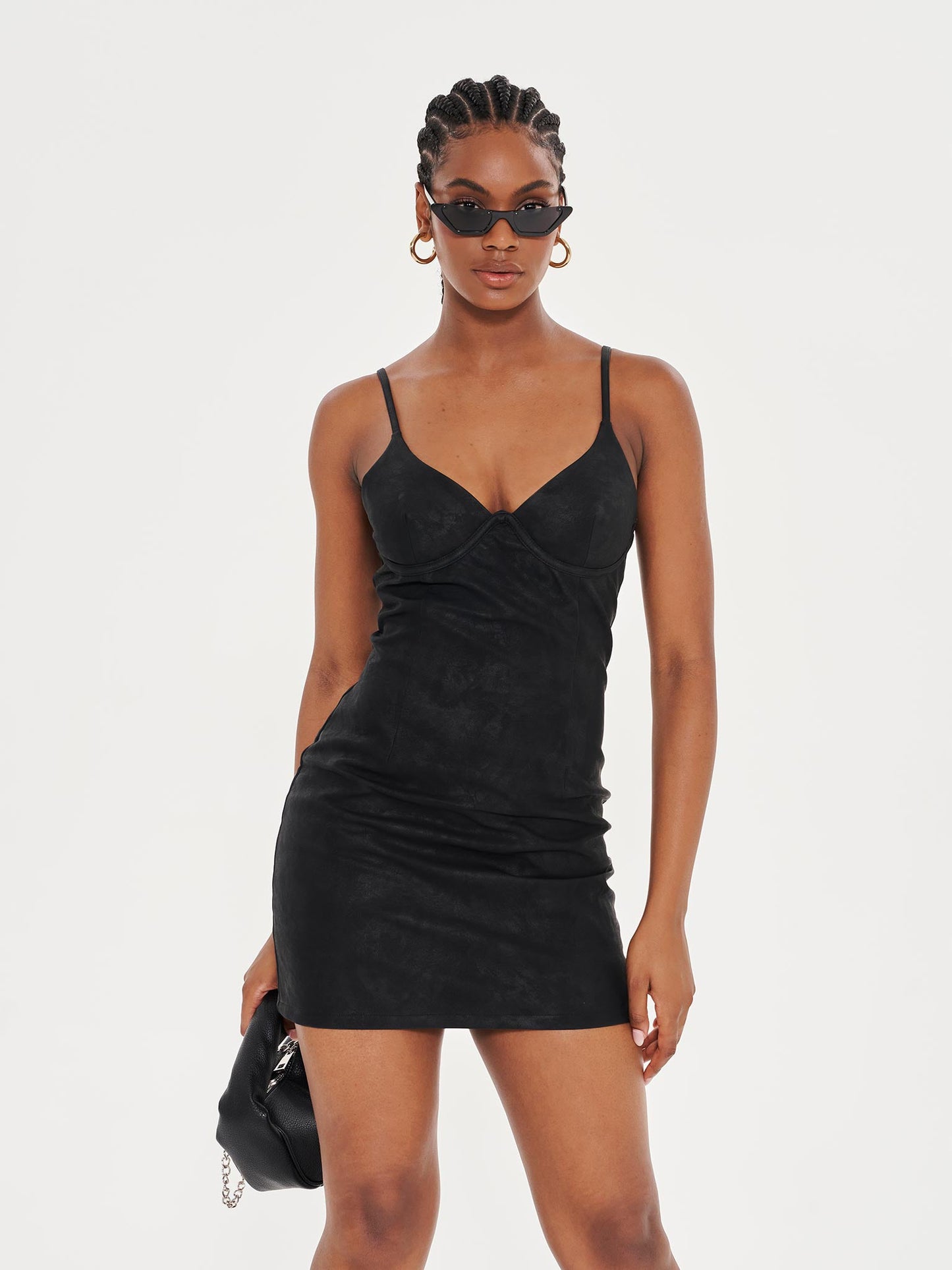 Faux Leather Cami Dress - Black