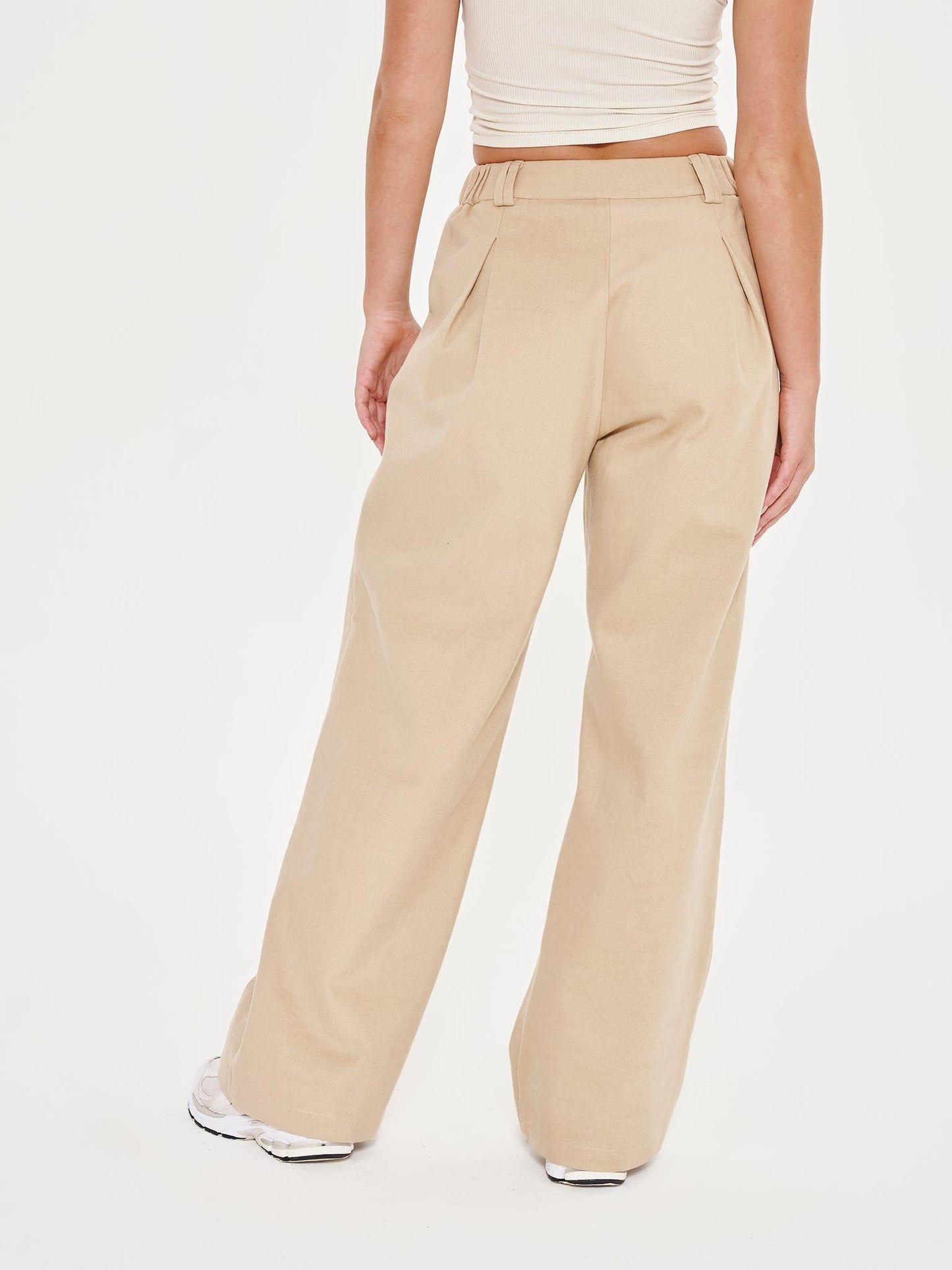 Pleated Wide Leg Trouser Co-ord - Beige