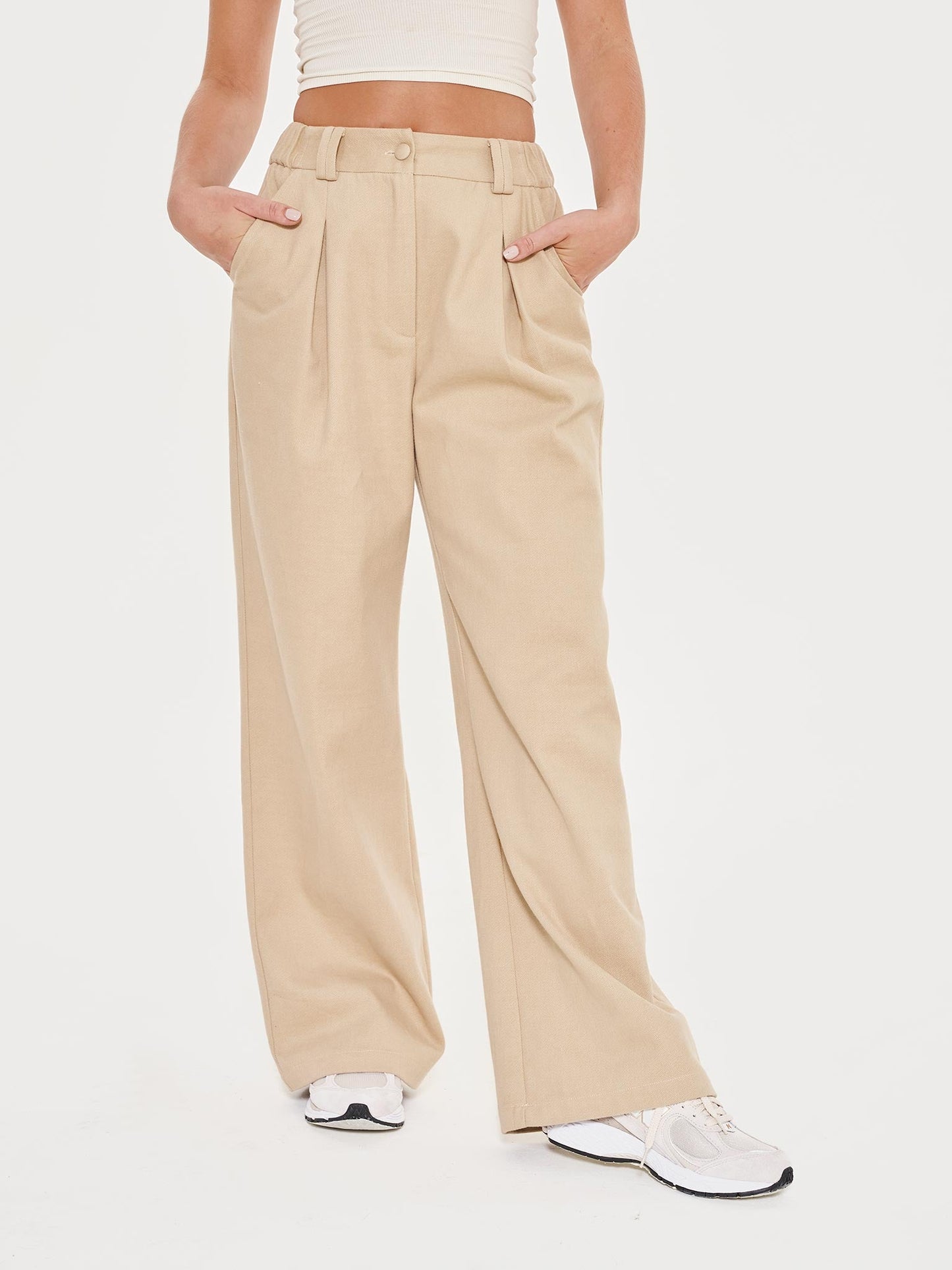 Pleated Wide Leg Trouser Co-ord - Beige